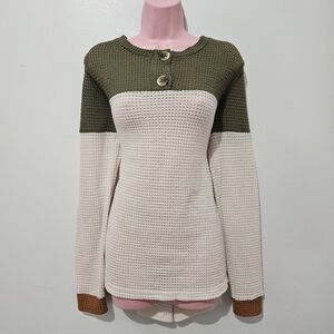 Daytrip - Sweater Waffle Knit - Size M - Cream Green Copper Colorblock